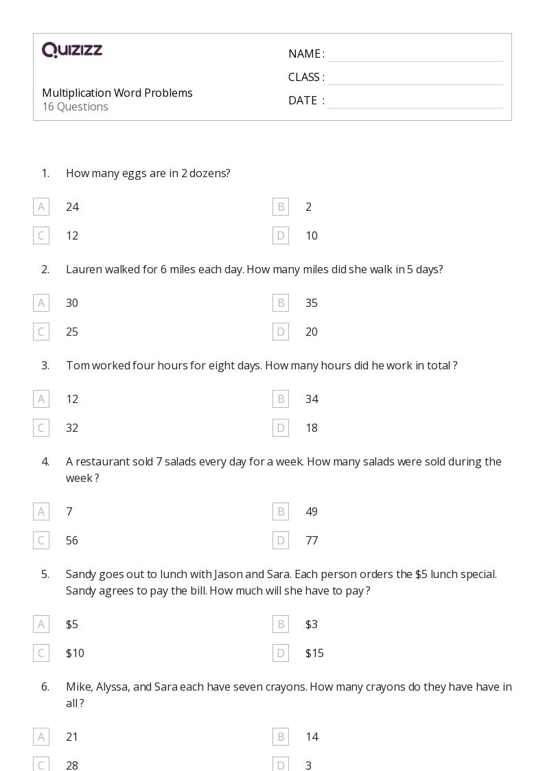 5th grade math word problems worksheet pdf