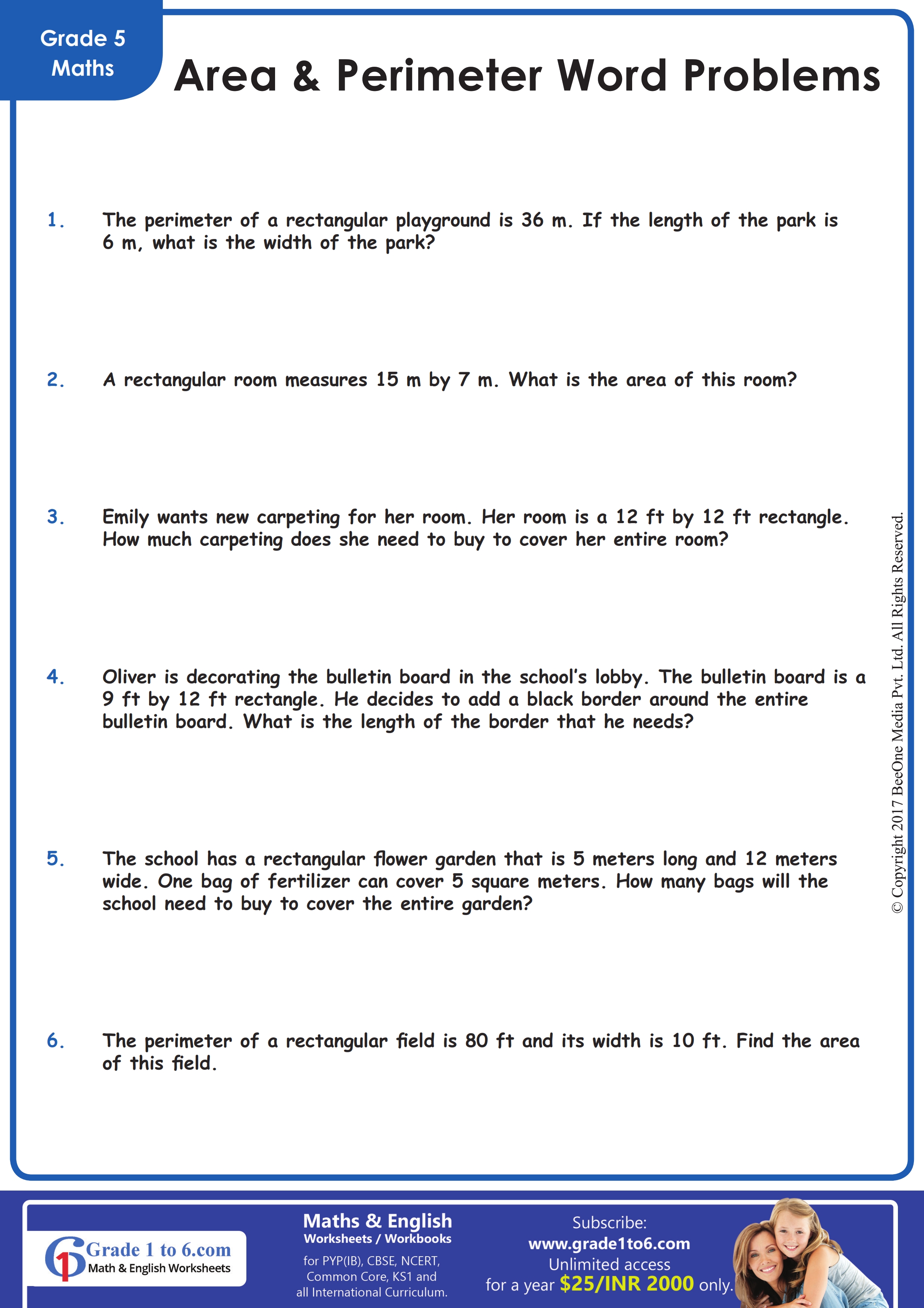 5th grade math word problems worksheet pdf