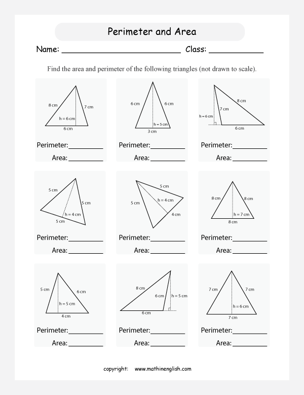 5th grade math worksheet area and perimeter