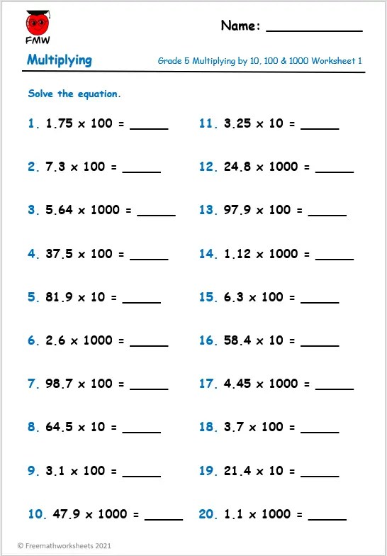 Grade 5 Multiplication Worksheets | Free Printables | Worksheets