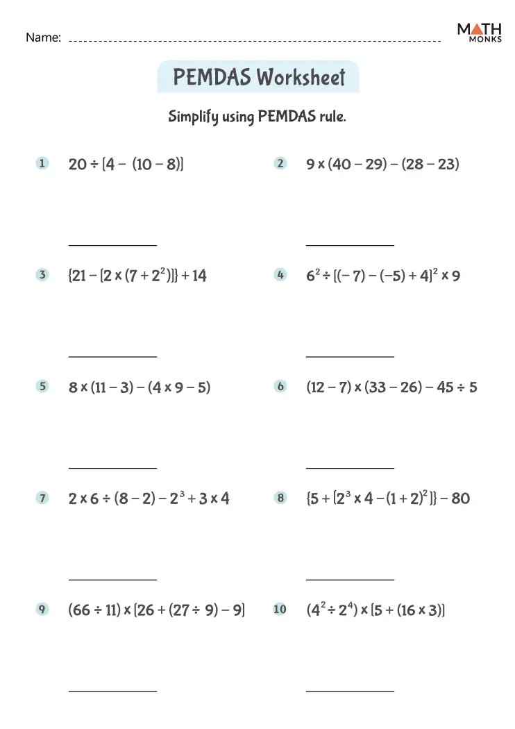 Order of Operations Worksheets - Math Monks
