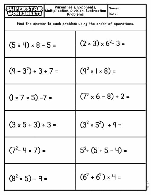Order Of Operations Worksheets Worksheets Library Worksheets Library