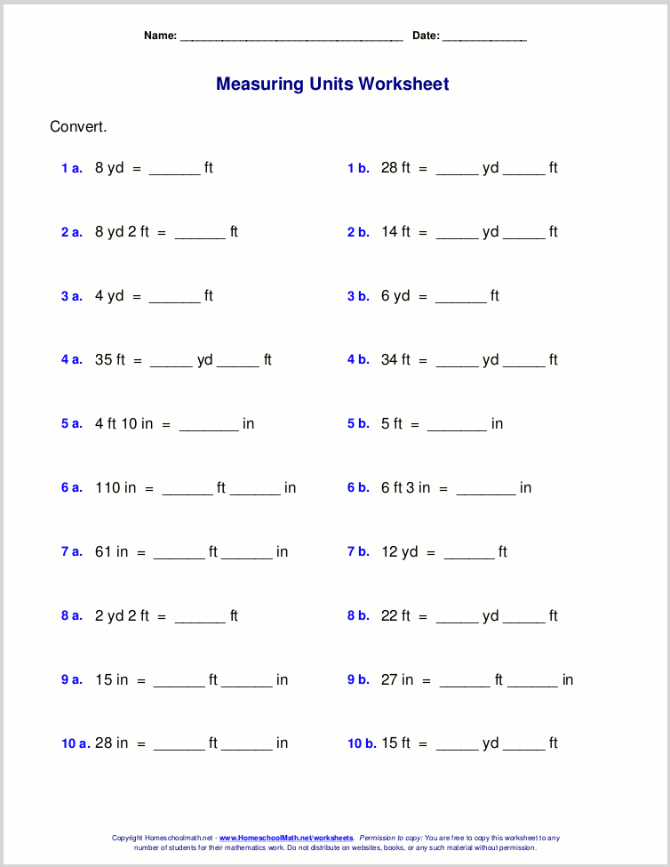 5th grade measurement worksheet