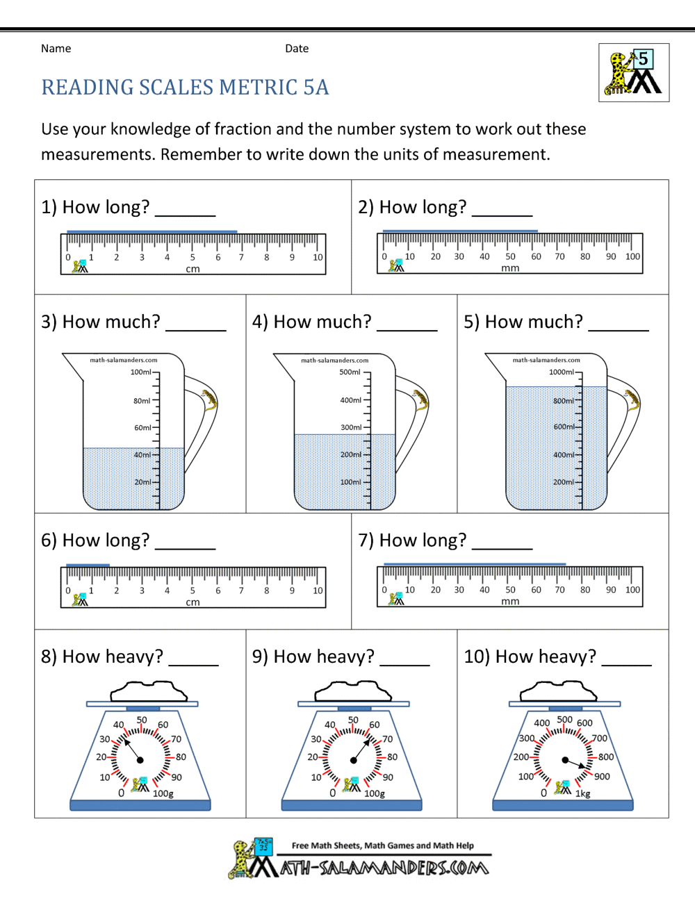5th grade measurement worksheet
