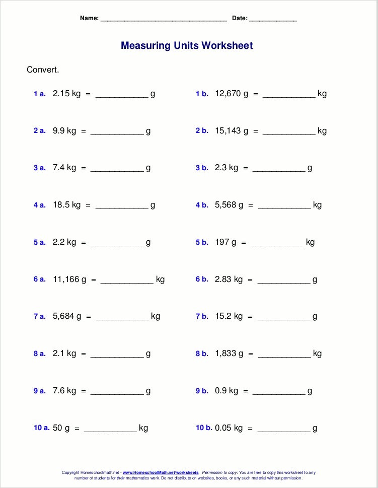 Metric measuring units worksheets