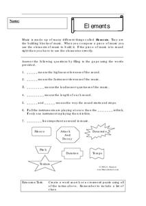 Elements of Music Worksheet for 5th - 8th Grade | Lesson Planet