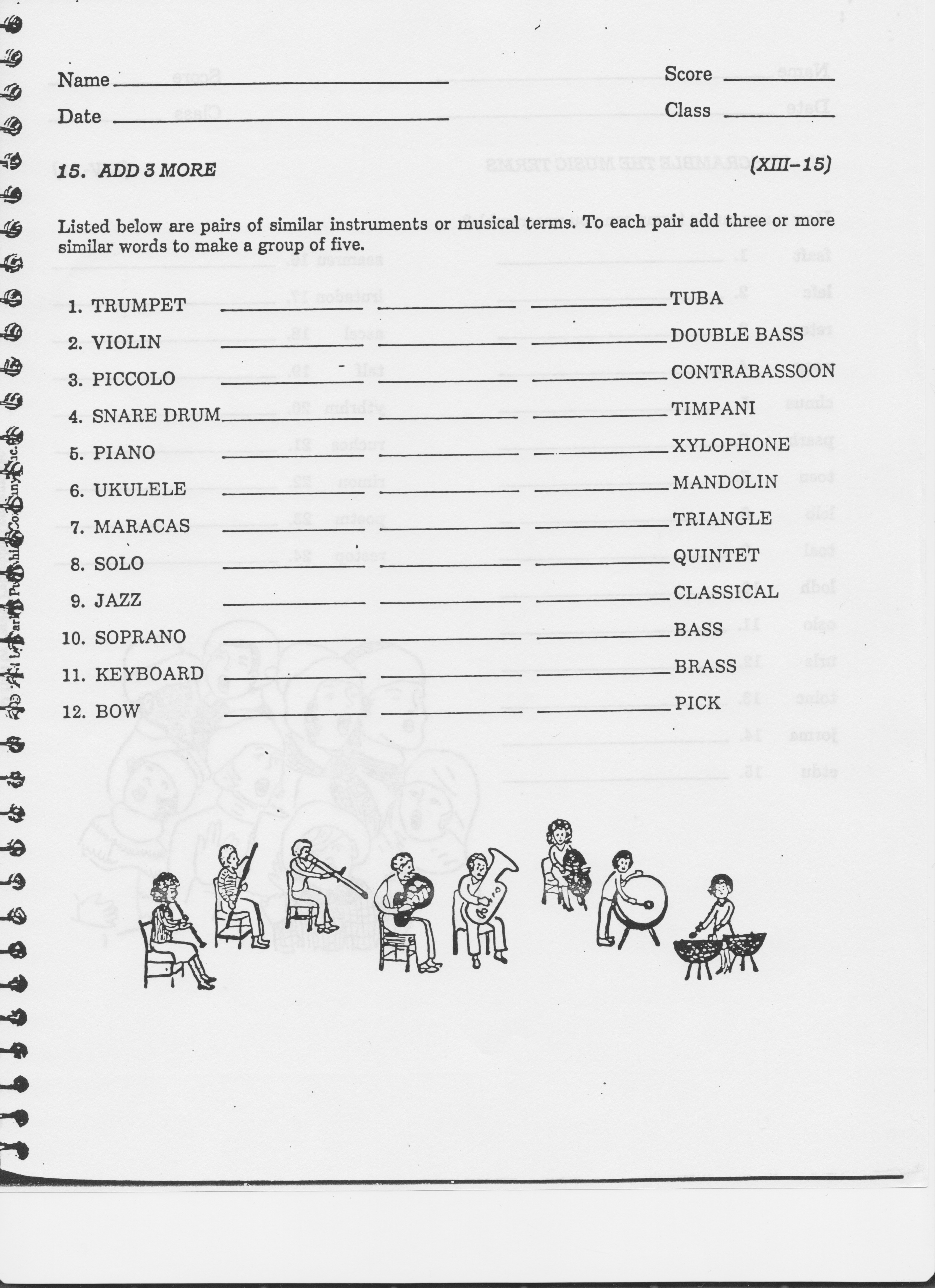 5th grade music worksheet