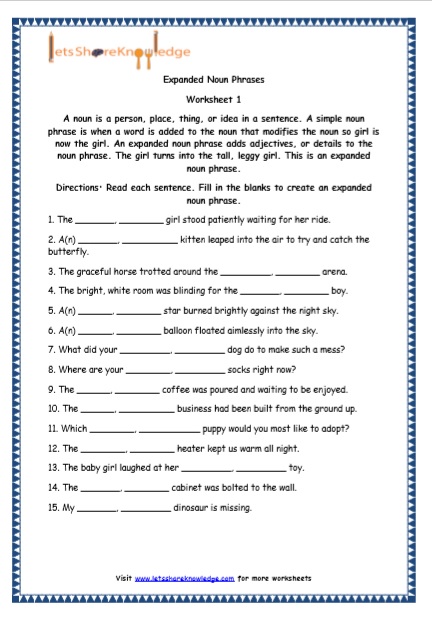 5th grade nouns worksheet