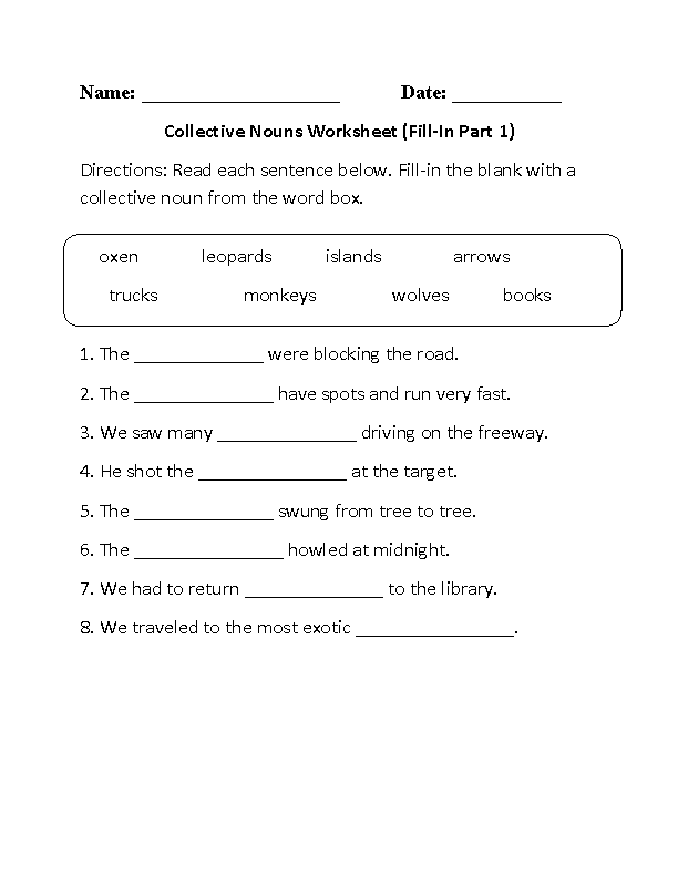 5th grade nouns worksheet