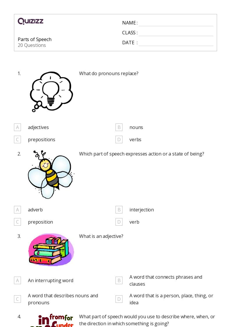 50+ Parts of Speech worksheets for 5th Class on Quizizz | Free ...