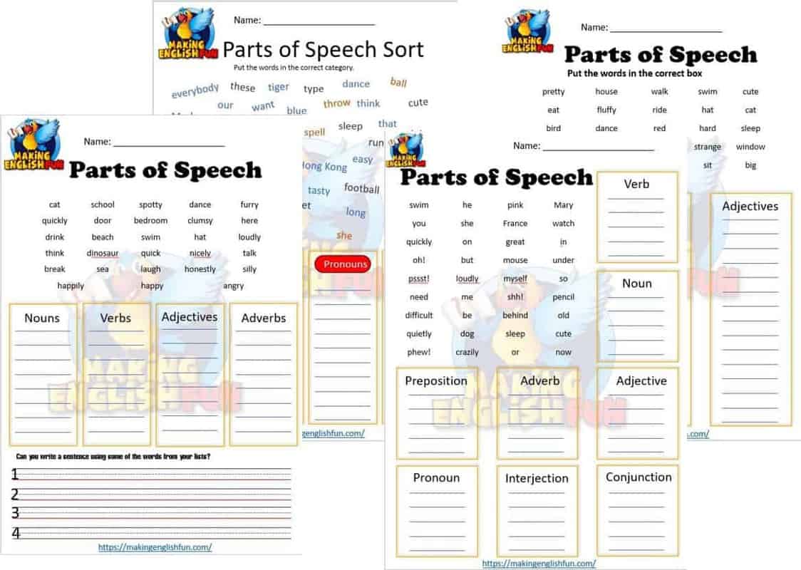 5th grade parts of speech worksheet