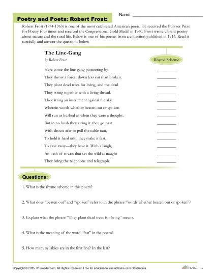 5th grade poem worksheet