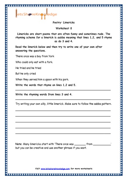 5th grade poem worksheet