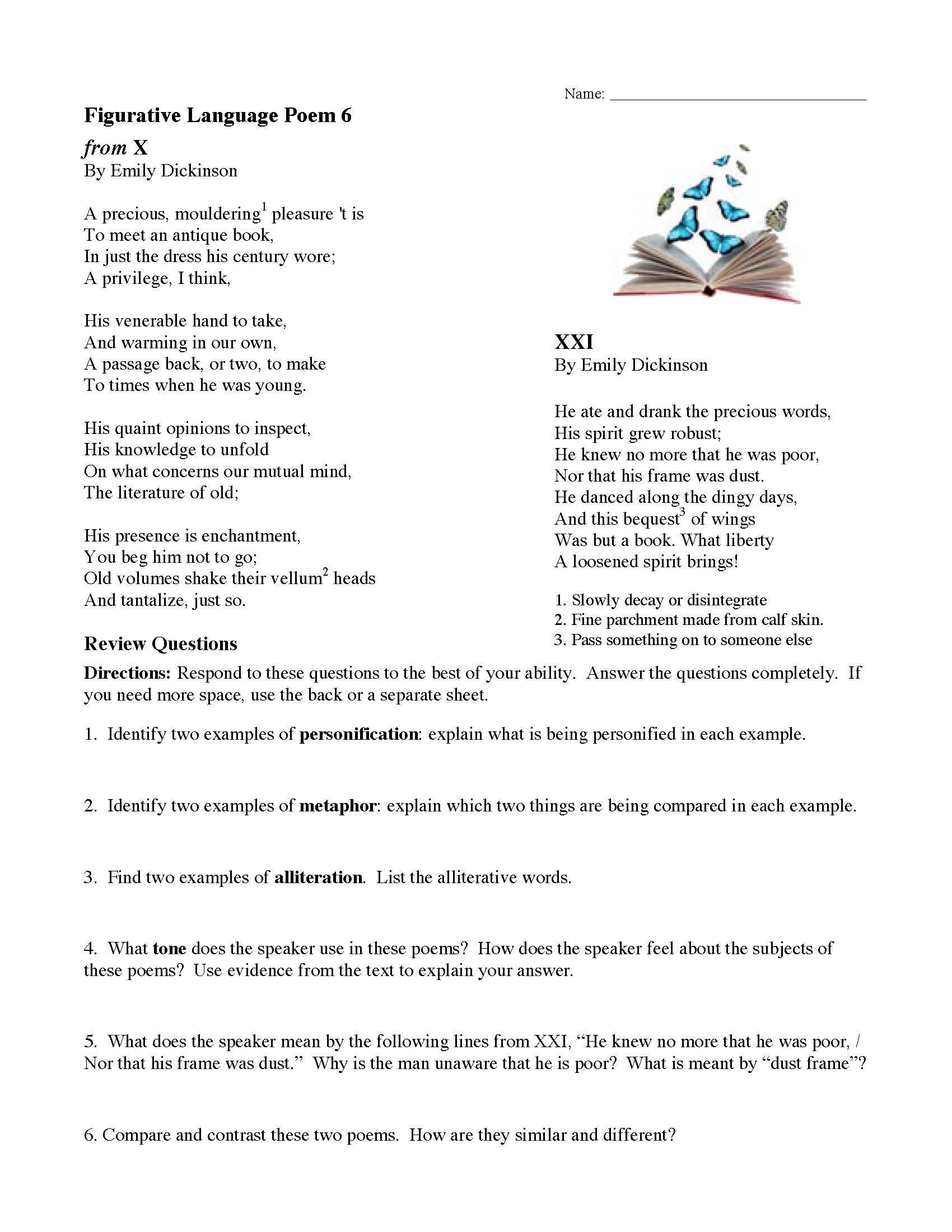 Figurative Language Poems with Questions  