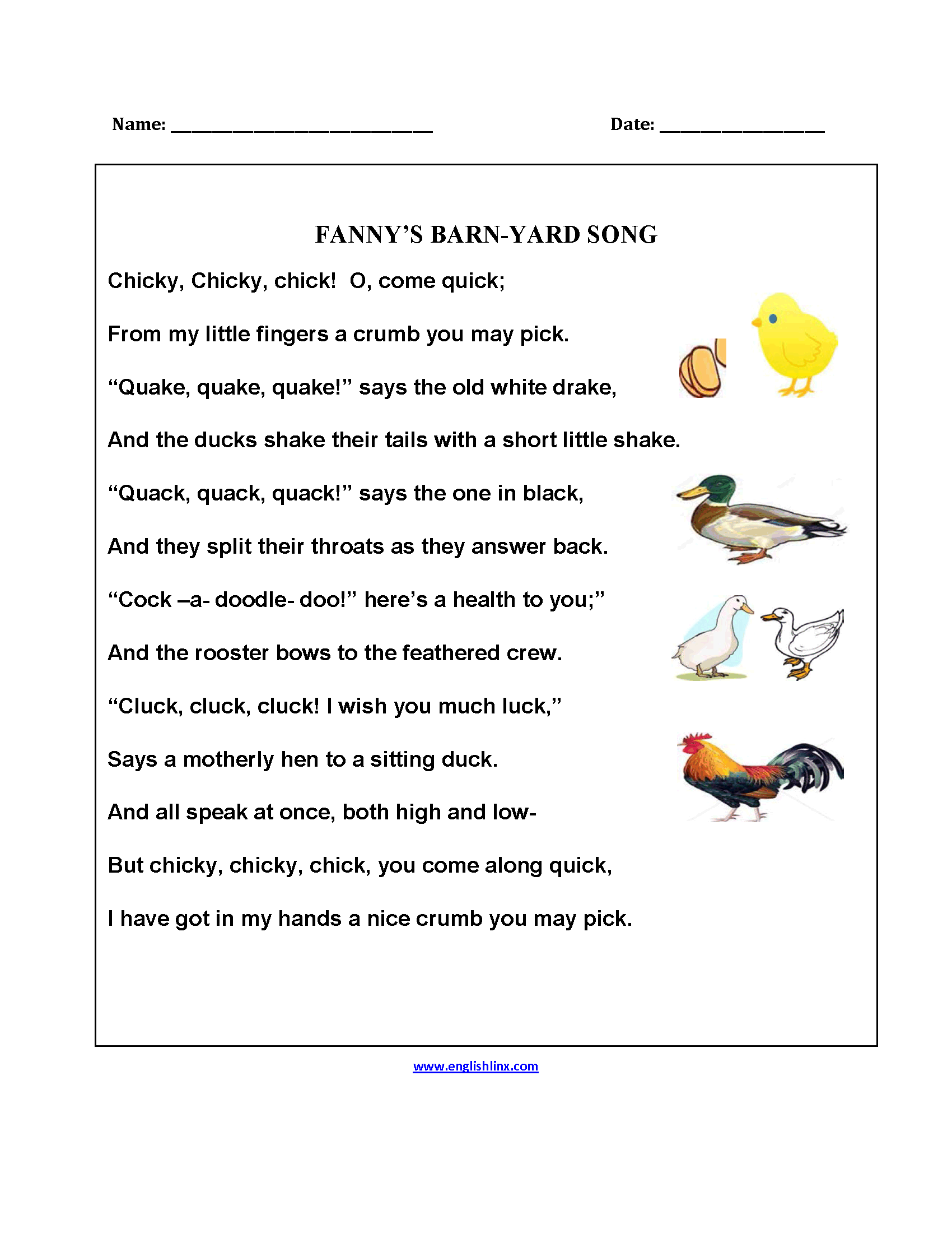 5th grade poetry worksheet