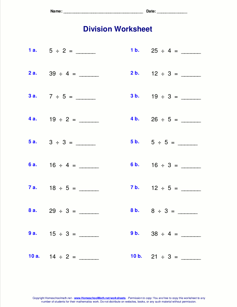 Worksheets for division with remainders