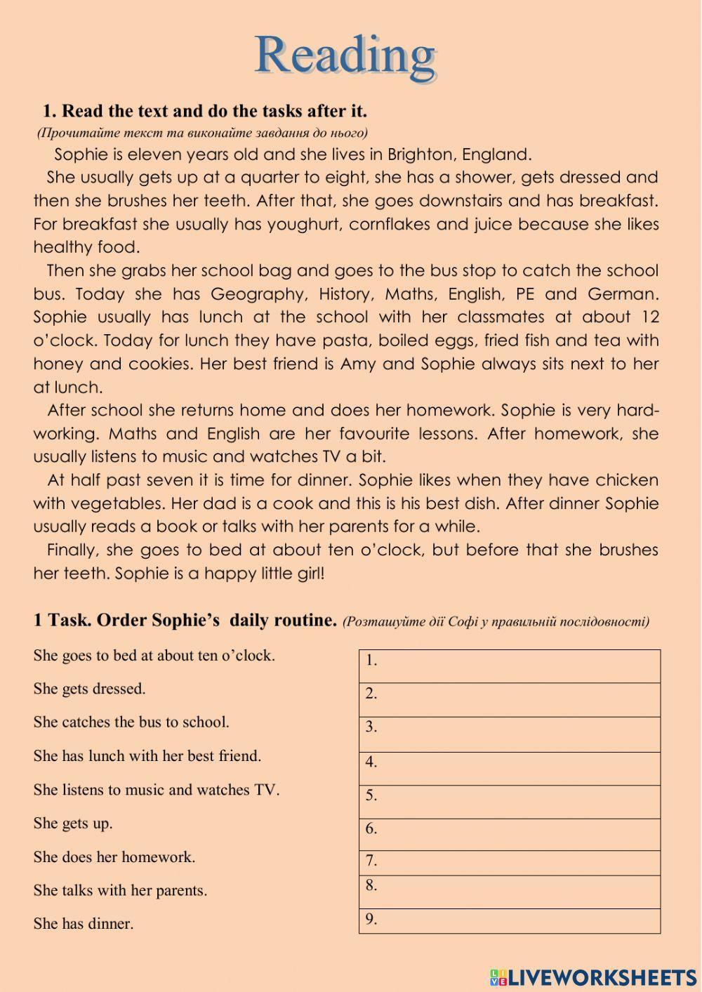 Reading Comprehension 5th grade worksheet  