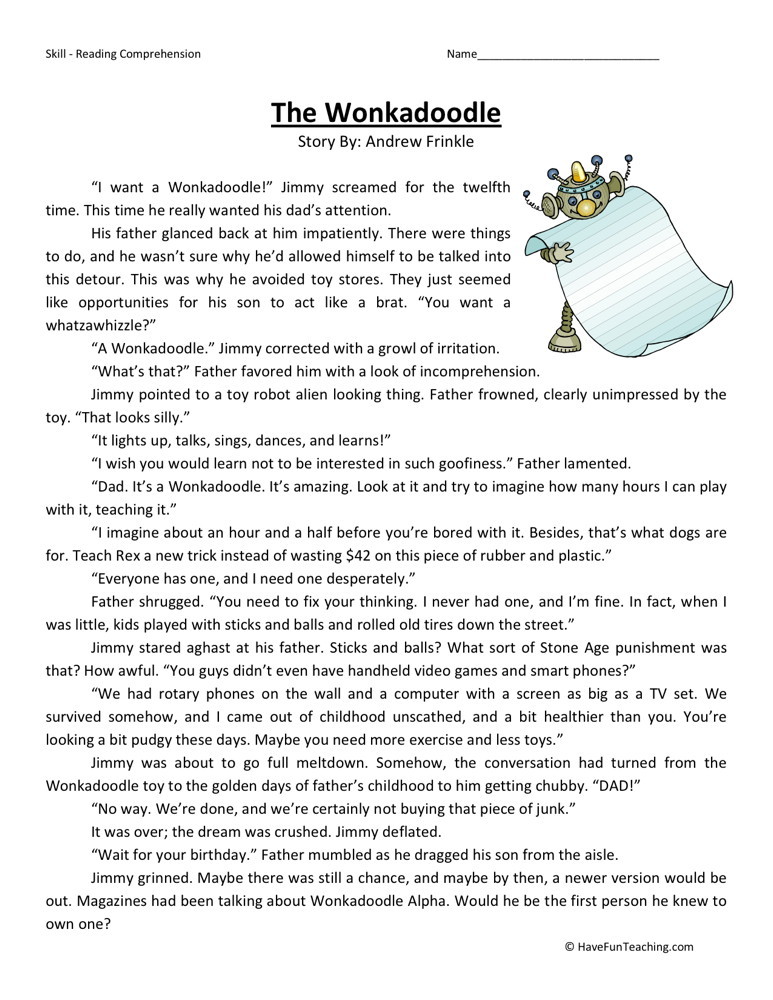 Reading Comprehension Worksheet - The Wonkadoodle