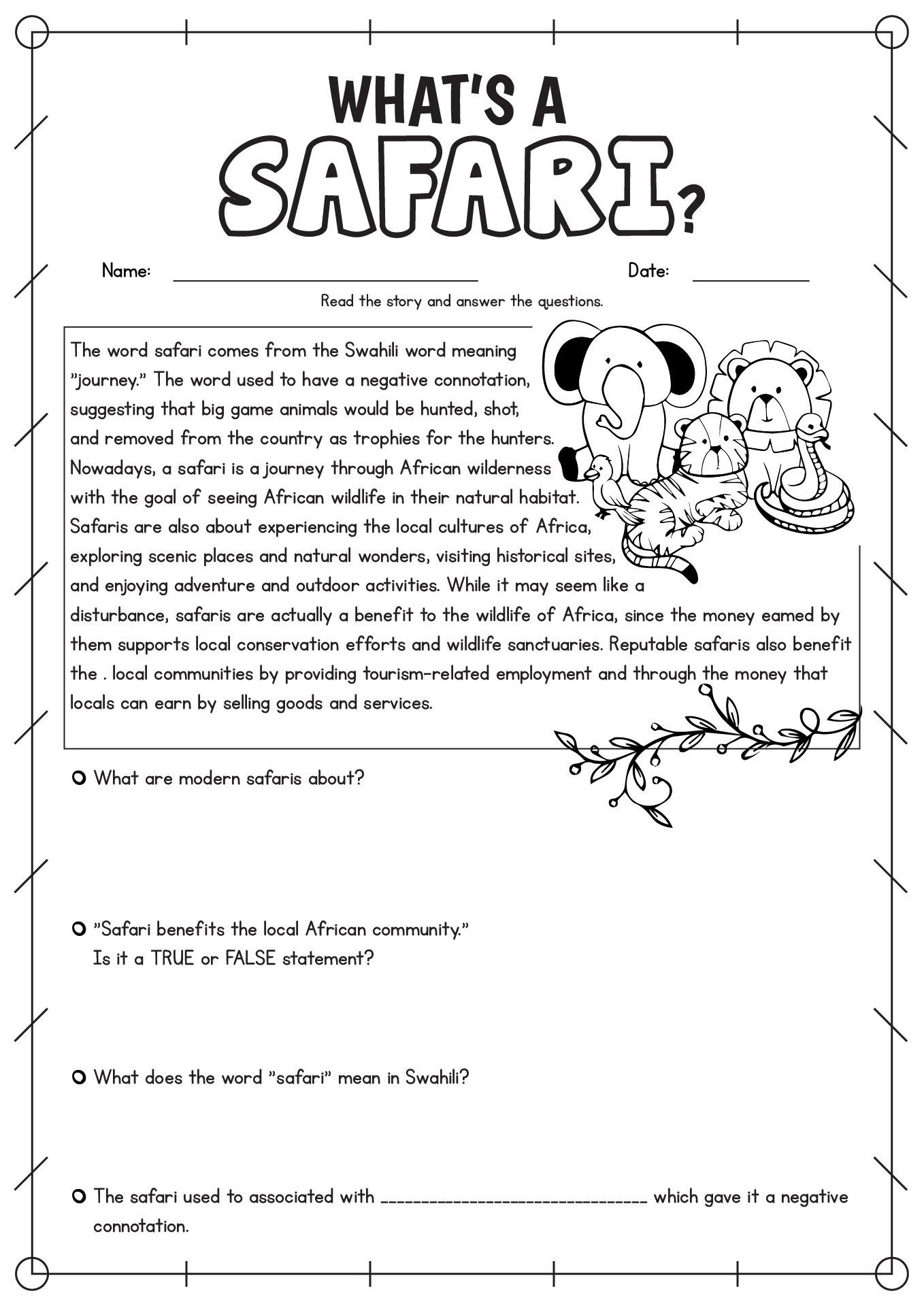 5th grade reading worksheet to print