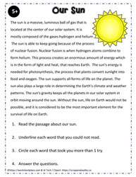 5th grade reading worksheet with questions