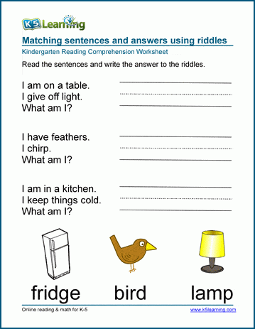 Riddle worksheets for kindergarten | Worsheets library