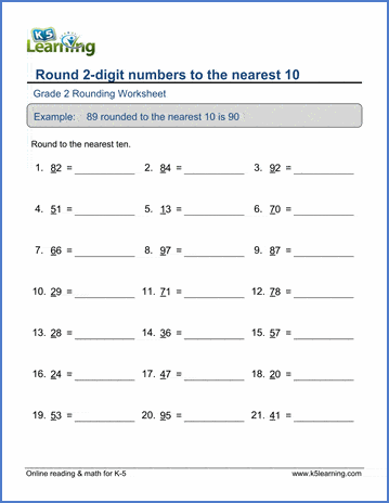 Grade 2 Math Worksheet - Rounding 2-digit numbers to the nearest ...