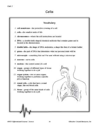 Cells Vocabulary List and Crossword 5th Grade Science Worksheet ...