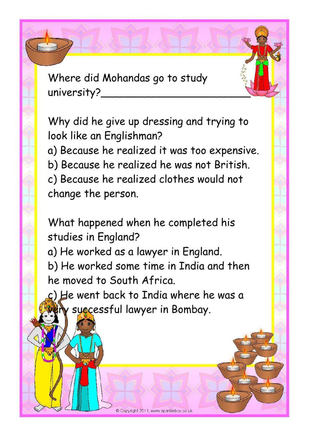 5th grade social studies worksheet on mahatma gandhi