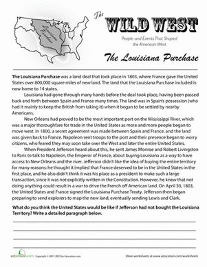 History of the Louisiana Purchase | Worksheet 