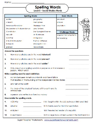 5th grade social studies worksheet with answer key