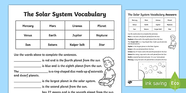 5th grade solar system worksheet