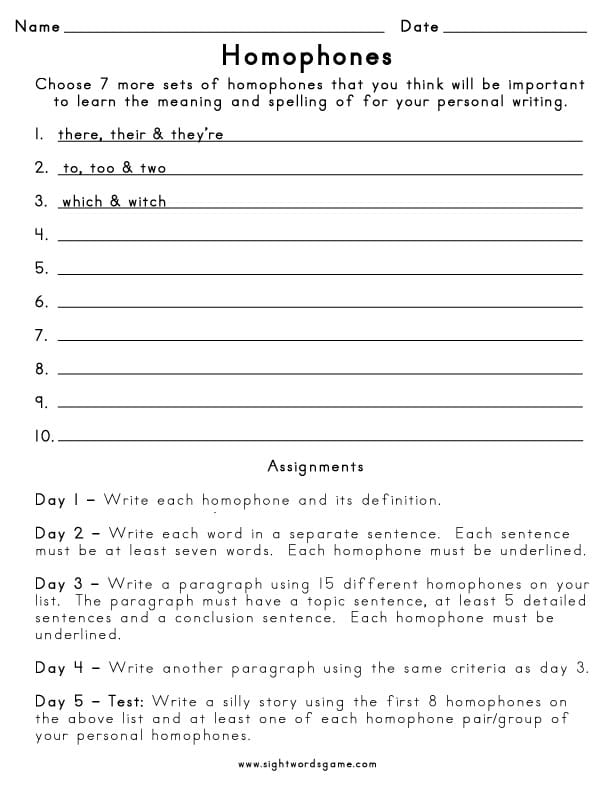 5th grade spelling words worksheet