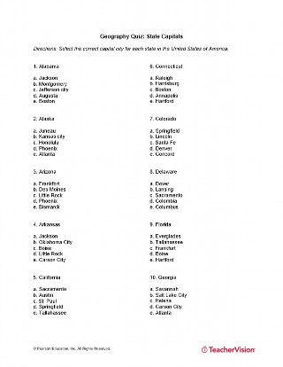 5th grade states and capitals worksheet