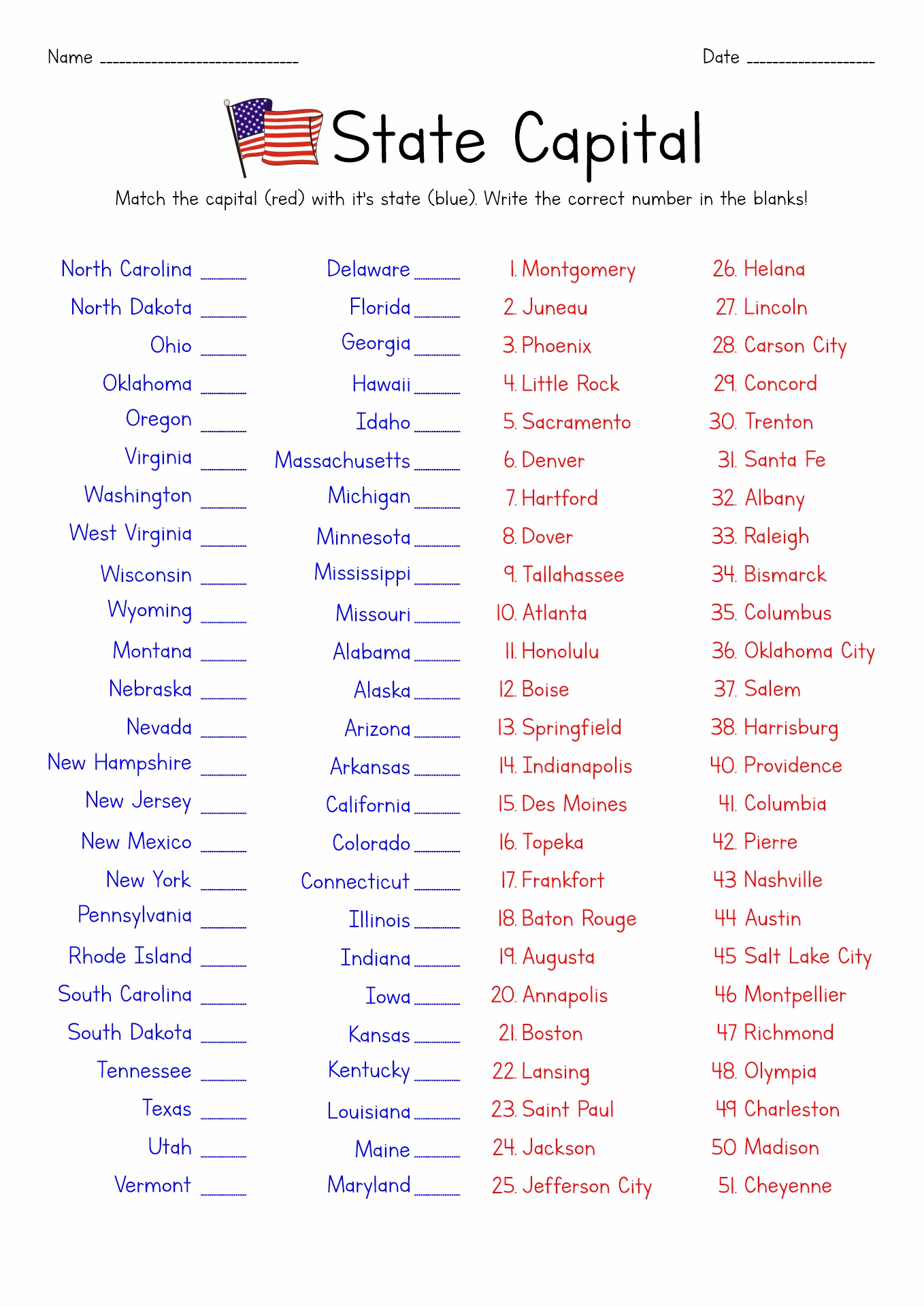 5th grade states and capitals worksheet