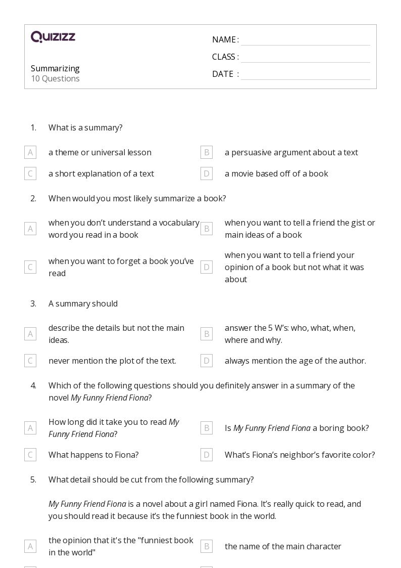 50+ Summarizing worksheets for 5th Grade on Quizizz | Free &  Printable