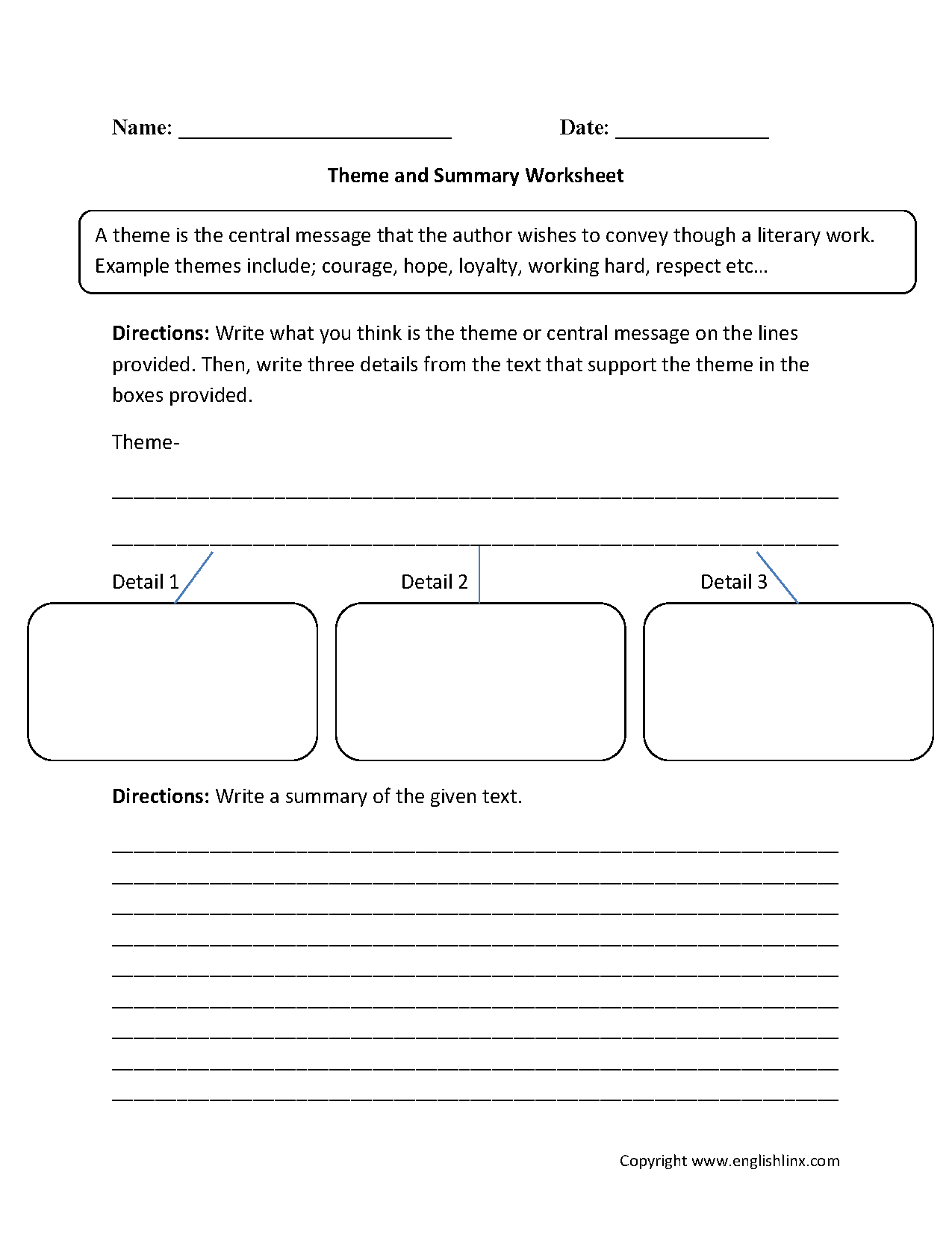 Theme Worksheets | Theme and Summary Worksheets