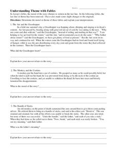 Understanding Theme With Fables Worksheet for 5th - 8th Grade ...