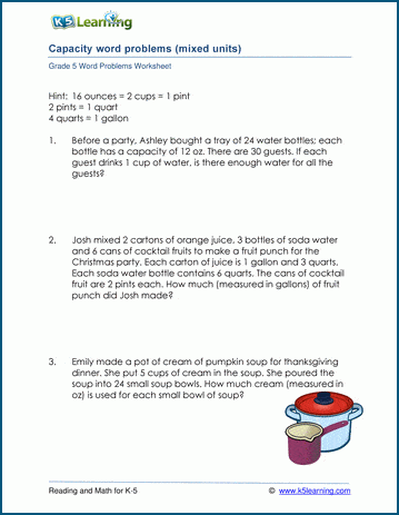 Volume and capacity word problems for grade 5 | Worsheets library