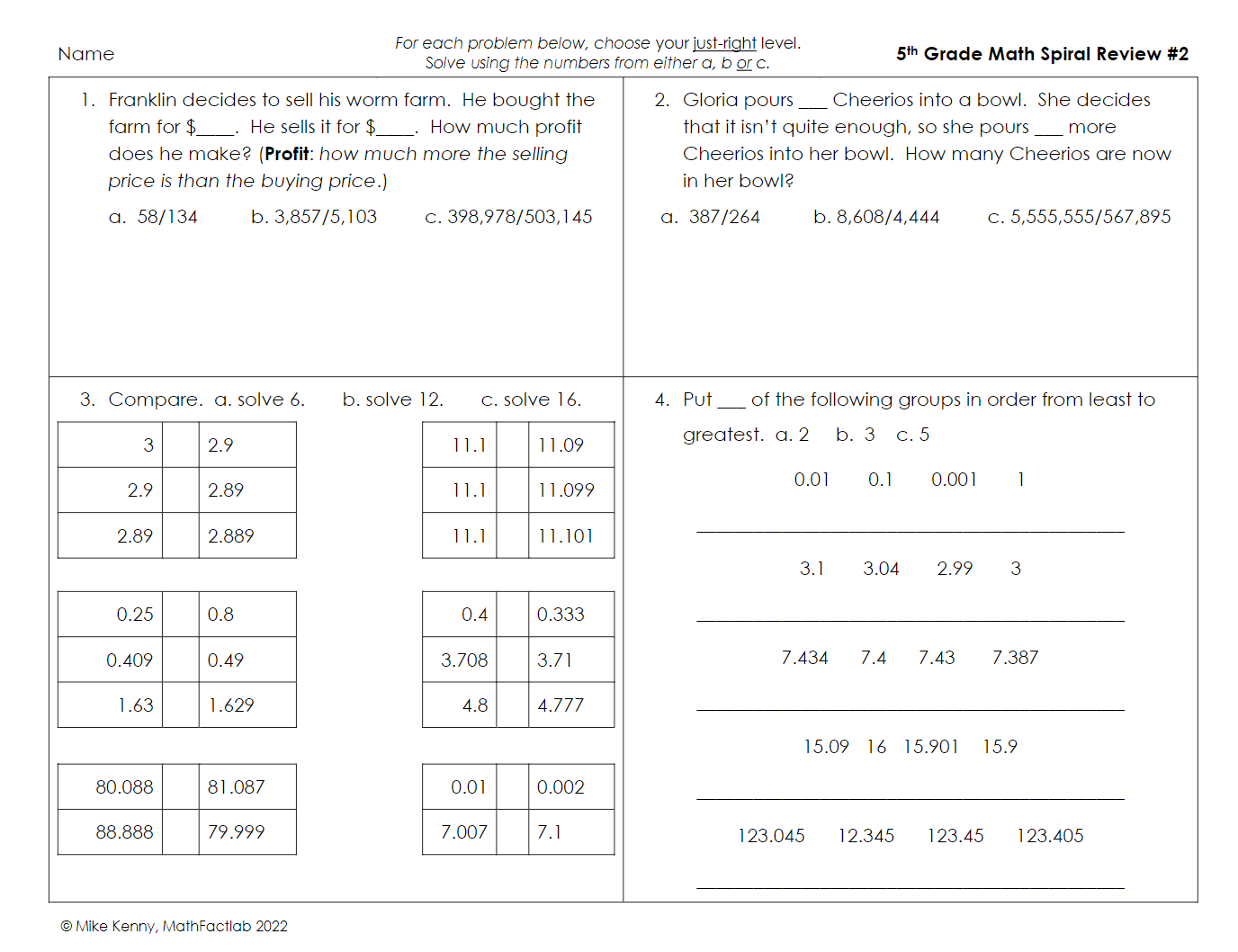 MathFactLab Differentiated 5th Grade Math Spiral Review PDF