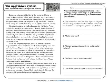 Apprentice System | 5th Grade Reading Comprehension Worksheet