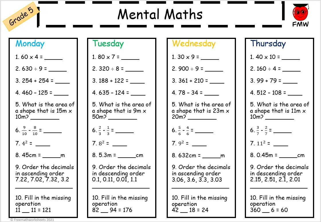 Grade 5 Math Worksheets | Free Worksheets | Printables