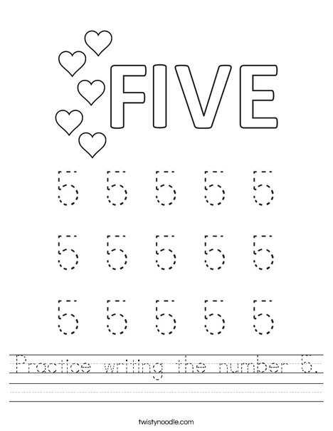 Practice writing the number 5 Worksheet - Twisty Noodle