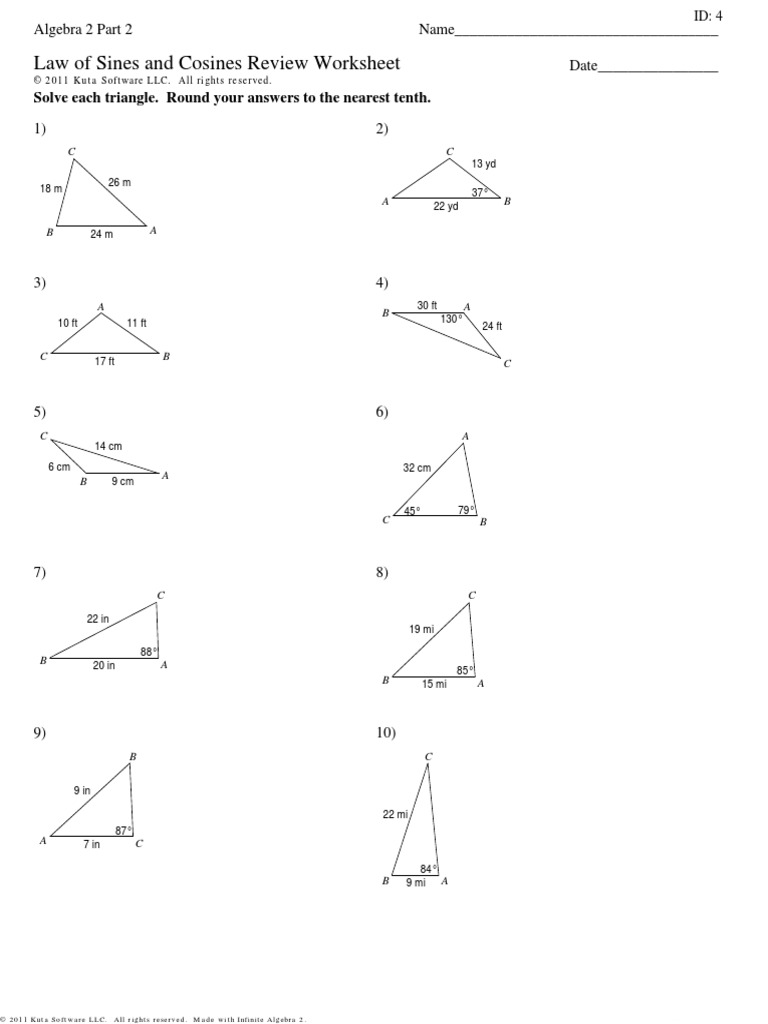 6 310501 law of sines and cosines review kuta with answers