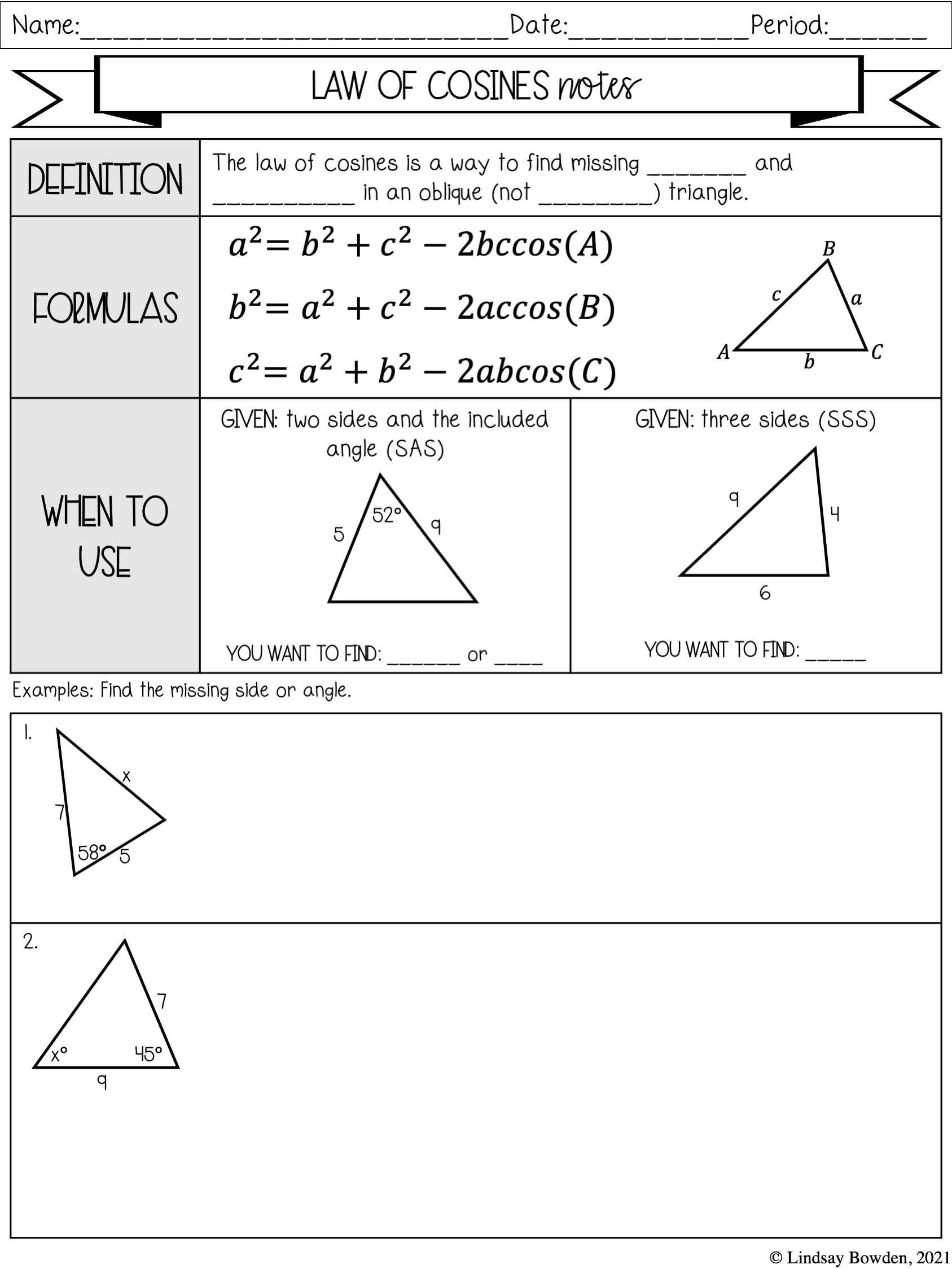 6 310501 law of sines and cosines review kuta with answers