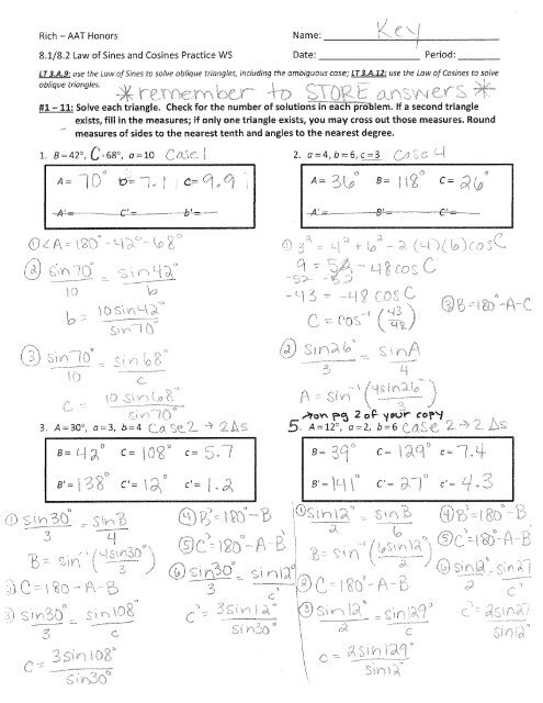 6 310501 law of sines and cosines review kuta with answers