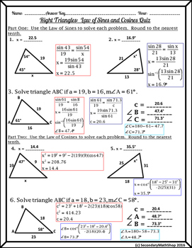 6 310501 law of sines and cosines review kuta with answers