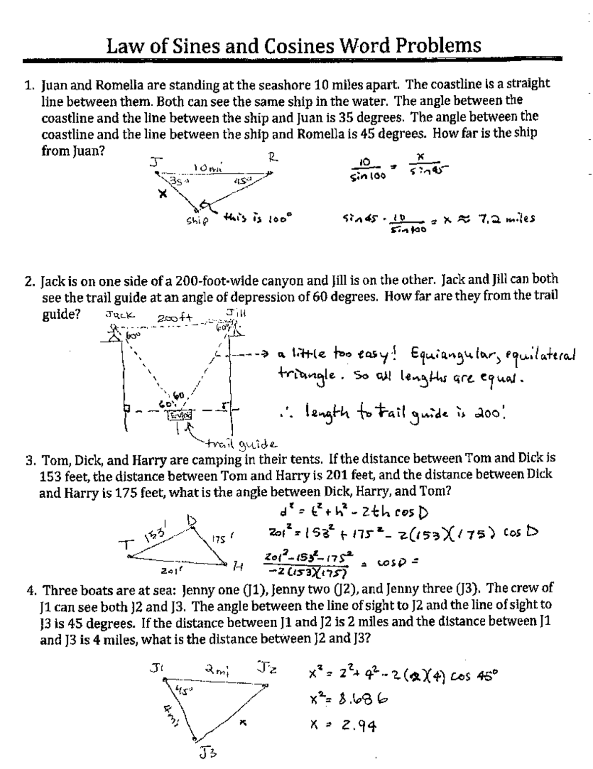 6 310501 law of sines and cosines review kuta with answers