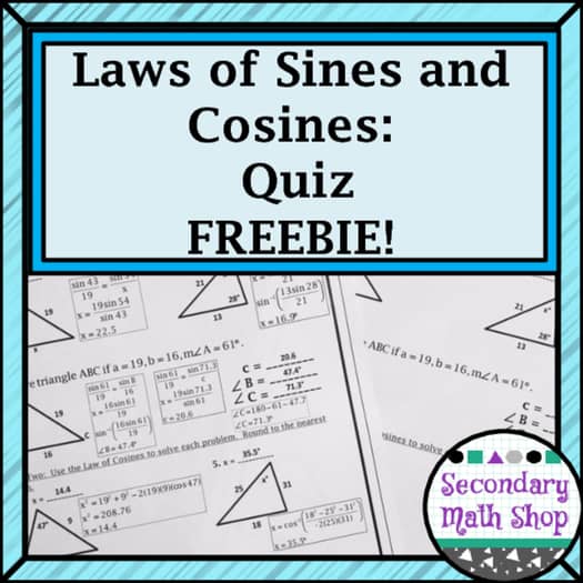 Right Triangles Unit - The Laws of Cosines &amp; Sines Quiz FREEBIE!!!