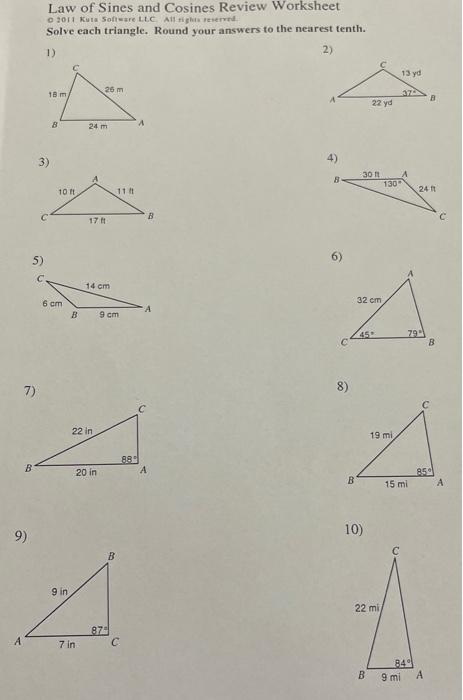 6 310501 law of sines and cosines review kuta with answers