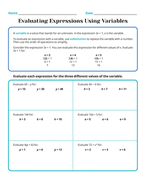 6.EE.A.2 Worksheets - Common Core Math
